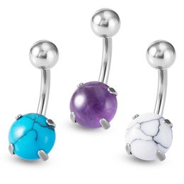 Stone Belly Button Ring Round Navel Piercing Barbell Belly Rings Sexy Dangling Ombligo Curved Bar for Woman Body Jewellery