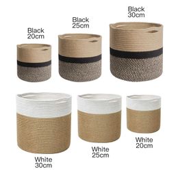 Cotton Rope Basket Dirty Clothes Planter Living Room Round Office Home Decor Woven Flower Pot 210609