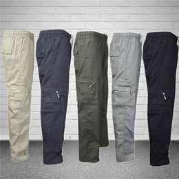 Styles Cargo Pants for Men Elastic Waist Multi Pockets Solid Pants Streetwear Men Clothing Trousers Drawstring Casual Pants