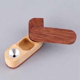 Latest Natural Wood Cases Pipes Portable Dry Herb Tobacco Storage Box Dugout Cigarette Rotate Fold Smoking Stash Case Holder Multi-function Handpipe DHL Free