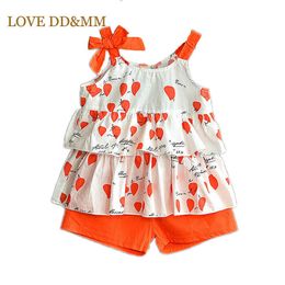 LOVE DD&MM Girls Sets Summer Suspender Letter Bow Cotton Princess Tops Shorts Suit Kids Clothing For Girl 210715