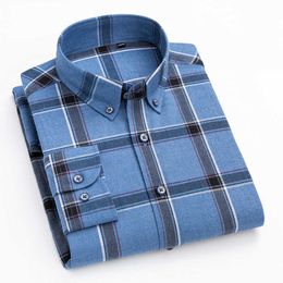 Classical Shirt Men Full Sleeve Brushed Fabric Plaid Luxury Brand Soft Loose Fashion Button Down Chequered Fit Man Colothes 210609