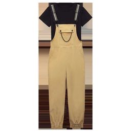 PERHAPS U Women High Street Causal Yellow Chain Pocket Cargo Pencil Full Length Pants Jumpsuits Plus Size J3003 210529