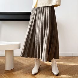Grey High Waist Casual Pleated Vintage Half-body Skirt Women Simplicity Fashion Spring Summer 2F0489 210510