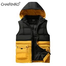 CHAIFENKO Men's Vest Jacket Winter Waterproof Warm Sleeveless Men Jacket Fashion Hooded Casual Vest Men Autumn Thicken Waistcoat 211104