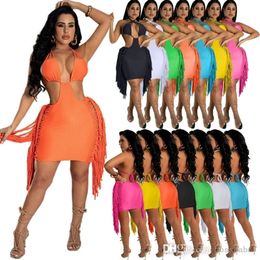 -Designer Kleider für Frauen 2022 Sommer Sexy Womens Bodycon Quaste Kleid Crop Tops, das Backless ausgehöhlt ist