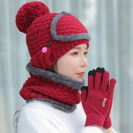 Winter Wool caps Women's Outdoor Cycling Knitted Hat Autumn Winter Pullover Hats Warm Hat Set