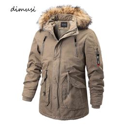 DIMUSI Winter Mens Jacket Fashion Men Cotton-padded Coats Mid-Long Fur Collar Hooded Casual Outwear Thermal Jackets Men Clothing Y1122