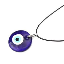 Turkey Blue Evil Eyes Pendant Necklaces Alloy Chain Rock Amulet Jewellery Leather Chains Handmade Enamel Evil-Eye Necklace