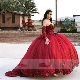 Burgundy Organza Sweet 16 Quinceanera Dresses Sequined Applique Beaded lace-up Sweetheart prom Dress Mexican Girl Birthday Gown