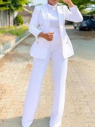 Women's Two Piece Pants 2022 Elegant Women Blazer Sets Buttons White Wide Leg Pant Suits Fashion Professional Party Office Business Outfits
