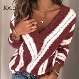 Casual V Neck Striped Knitted Sweater Plus Size 5XL Vintage Pullover Famel Knitwear Tops Autumn Winter Jumpers 210428