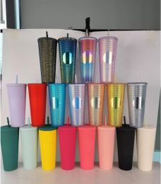 24 oz Personalized Starbucks Tumblers Mug Iridescent Bling Rainbow Unicorn Studded Cold Cup Tumbler coffee mugs with straw and Lids 0214