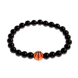 Charm Basketball Beads Beaded Bracelet Men Classic 8mm Black Natural Stone Stretchly Bracelets Jewellery Pulseira Masculina