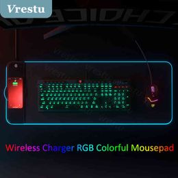 Wireless Charging Mouse Pad Gamer Mousepad Oversized RGB Luminous Desk Mat Computer Laptop Keyboard Non-slip Glowing LED Cushion