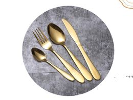 4Pcs/Set Gold Cutlery Knife Flatware Set Stainless Steel Tableware Western Dinnerware Fork Spoon Steak Travel Dinnerware Set RRF11361