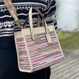 2021 Colour stitching woven handbag women's spring and summer rectangular crossbody bag wide shoulder strap fashion gentle shoulder bags