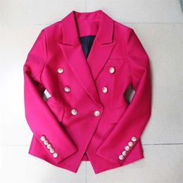 HIGH STREET est Designer Jacket Women's Slim Fitting Double Breasted Lion Buttons Pique Blazer 210930