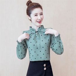 Women Spring Summer Style Chiffon Blouses Shirts Lady Casual Long Sleeve Polka Dot Printed Blusas Tops DF3179 210323