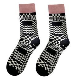 Thick Knit Thermal Terry Socks White Black Cosy Winter Hosiery For Women Girl Geometry Pattern CHristmas Presents