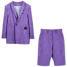 Two Piece Set Long Sleeve Midi Length Purple Suits Office Lady Wear Blazer Short Pants Sets Autumn Fashion Jacket for Women 210527