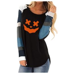 Running Jerseys Beautiful Geometry Printed T Shirt Women 90s Graphicwomen's Casual Halloween Print Collision Stripes Round Neck Long Sleeve