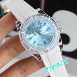 Classic Brand White Rubber Transparent Watches Business Men's Luminous Date Watch Automatic Mechanical Ice diamond Wristwatch