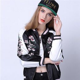 Women's Jackets Wholesale- 2022 Spring Embroidery Jacket Women Coat Flower Bird Printed Bomber Female Pilots Reversible Outerwear