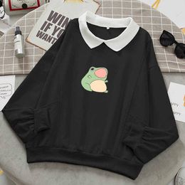 Frog Swearshirt Graphic Aesthetic Oversize Clothes Harajuku Cotton Pullover Feminino Hoodies with Pocket Kawaii Hoodie for Girls 210927