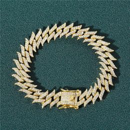 19mm Big Cuban Chain Men's Hip Hop Bracelets Link Finish Rhinstone Gold Colour Silver Plated Fashion Rock Jewellery Gift