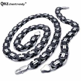 Earrings & Necklace Fashions Top Quality Hip Hop Men Stainless Steel Flat Byzantine Chain Link Necklaces Braceles Chunky Fashion Boys Jewelr