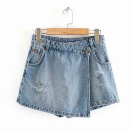 women vintage pockets broken hole leisure Shorts skirts ladies casual slim zipper shorts chic pantalone cortos P810 210724