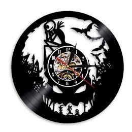 Christmas Characters Silent Movement Vinyl Record Wall Art Clock Pumpkin Forest Town Room Decor Watch Exclusive Christmas Gift 210325