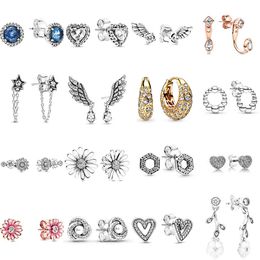 2019 100% 925 Sterling Silver Heart-shaped Sparkling Angel Wing Stud Earrings Fit DIY Women Original Fashion Jewelry Gift