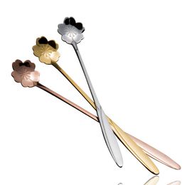 2021 Stainless steel Flower Heart spoons Long handle Cocktail Stirring Spoon Ice Cream Coffee Home Bar Flatware tools drop ship