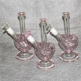 9 inch heart shape glass water bong pink dab oil rig water pipes hookahs with 14mm bowl quartz banger reclaim catcher