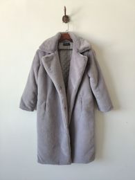 2022 Faux Rabbit Fur Coat Lengthen knee Loose Lapel OverCoat Thick Warm Plus Size Female Plush Coats