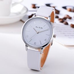 lady watches analog wristwatches round minimalist quartz white gift Leather strap