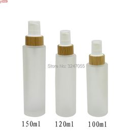 100ml120ml150ml Matte Glass Cosmetic Lotion/Emulsion Bamboo Pump Bottle, High Quality Cream/Shampoo Refillable Container, 10pcshigh qty