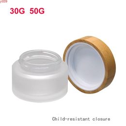 10pcs 30g50g Frosted Glass Empty Cosmetic Mask Refillable Jar with Bamboo Child-resistant Closure, Cream Container CRC Lidhigh qty