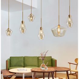 Post-Modern Clear/Amber Glass Shade Pendant Lamps 3 Style Attractive Hanging Light Kitchen Bar Hotel Shop Lights