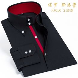 Causal Shirt For Men Silk Cotton Long Sleeve Non Iron Button Down Slim Fit Shirts Luxury Wedding Business Party Clothes 210626