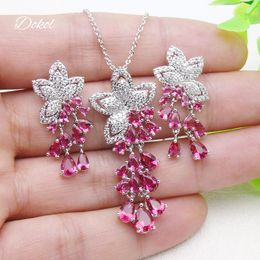 Earrings & Necklace DOKOL Red Cubic Zirconia Sets Exquisite Silver Color Flower Women Crystal Jewelry Set For Party DKS0071