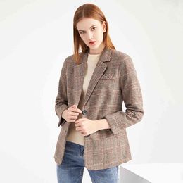 Vintage Single Breasted Office Ladies Plaid Blazer Autumn Casual Long Sleeve Loose Houndstooth Suit Coat Jacket Women Blazer 210507