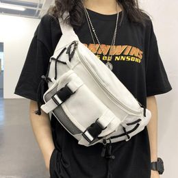 Waist Bags Large Capacity Bag Unisex Canvas Big Fanny Pack Streetwear Chest Banana Packs Outdoor Function Crossbody