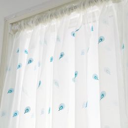 Curtain & Drapes Peacock Tulle Voile Sheer Drape Printed Window Living Room Bedroom High Quality Windows Decor