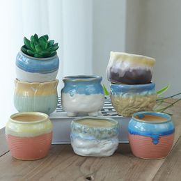 Mini Succulent Plant Pot High Grade Ceramic Flower Office Desktop Vase Artificial Floral Home Decoration Plants Bonsai Planters & Pots