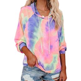 Fashion Colorful Tie Dye Print Hoodies Women Casual Autumn Oversize Ladies Pullover Hooded Long Sleeve Sweatshirt Plus Size Tops 210507
