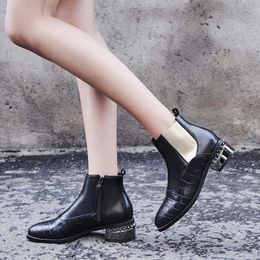 Boots Big Size 9 10 11-17 Women Shoes Ankle For Ladies Matching Colour Side Zipper Insert Heel