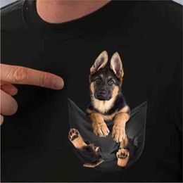 Cotton Pocket T-Shirt Summer German Shepherd Printed T-shirt Men for Women Shirts Tops Funny Cotton Black Tees Drop Shipping G1222